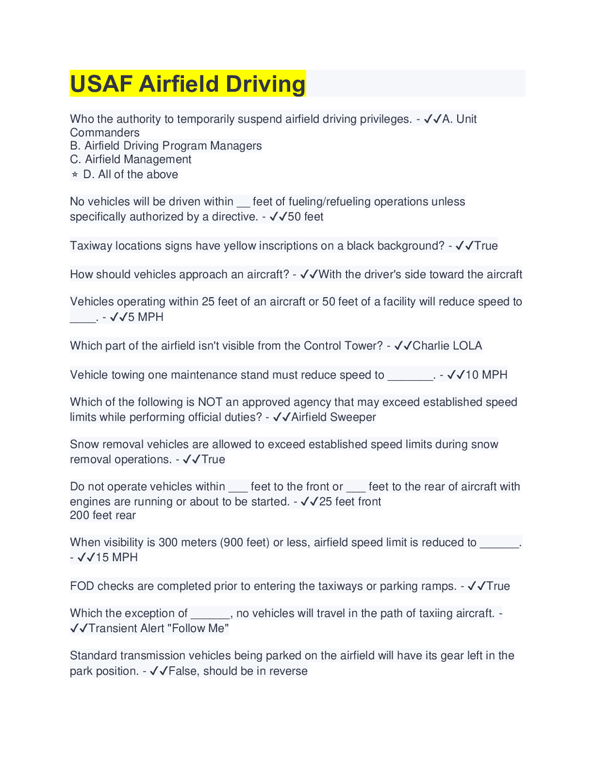 Preview image for USAF Airfield Driving(QUESTIONS&ANSWERS)